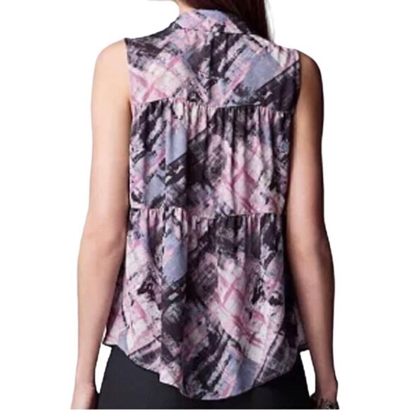 Simply Vera Vera Wang Chiffon Button Down Sleeveless Top Purple/Black Women’s Sm - Picture 4 of 6
